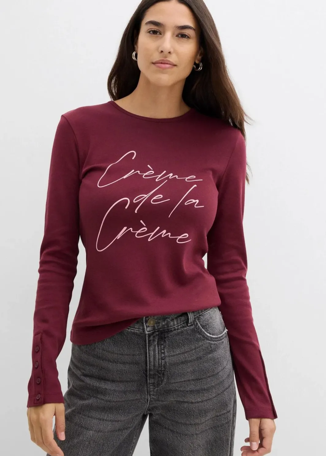 Damen bonprix Nachhaltigere Materialien|Shirts & Tops|Langarmshirt aus reiner Baumwolle