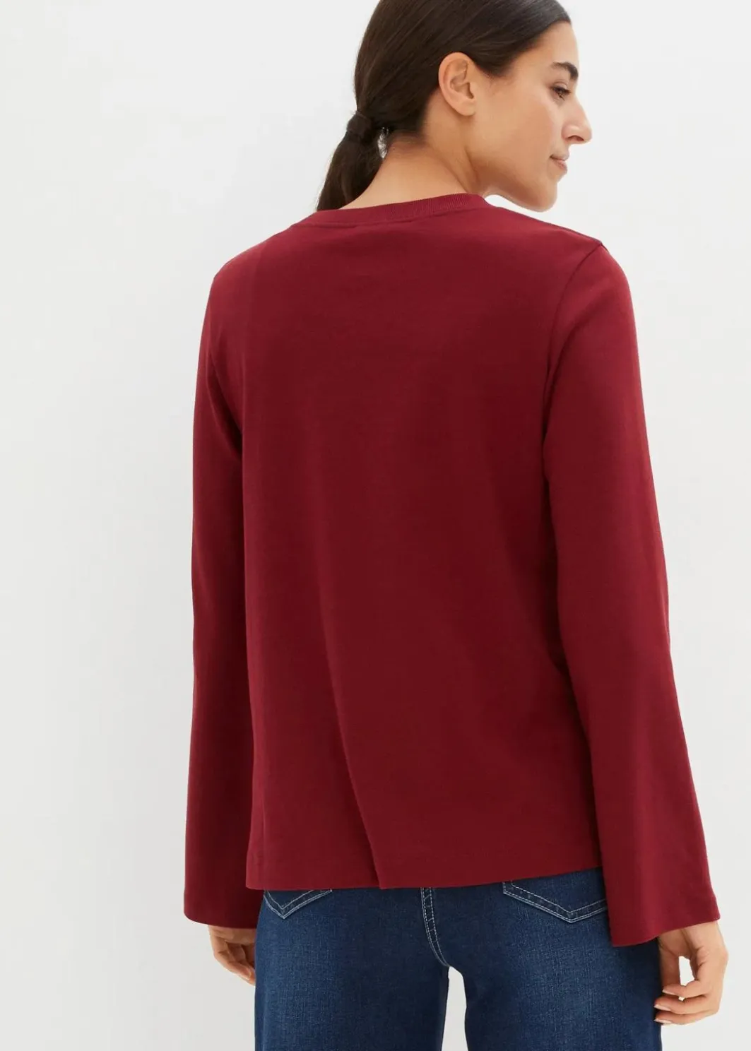 Damen bonprix Premium|Basics|Langarmshirt aus reiner Bio-Baumwolle