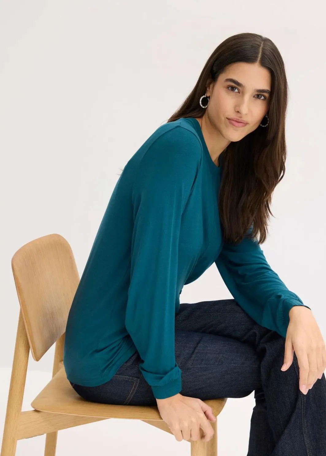 Damen bonprix Shirts & Tops|Nachhaltigere Materialien|Langarmshirt aus softem Viskose-Mix