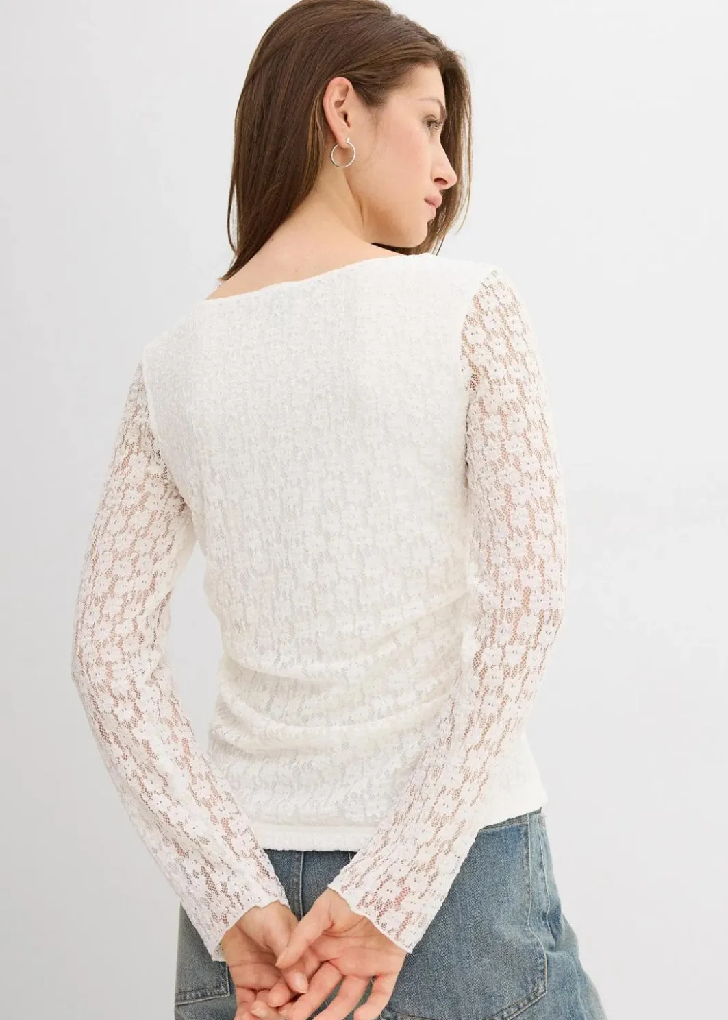 Damen bonprix Shirts & Tops|Langarmshirt aus Spitze