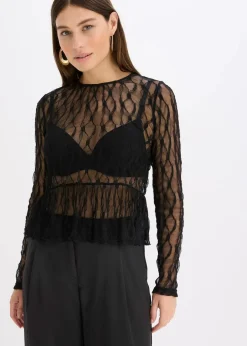 Damen bonprix Shirts & Tops|Langarmshirt aus Spitze