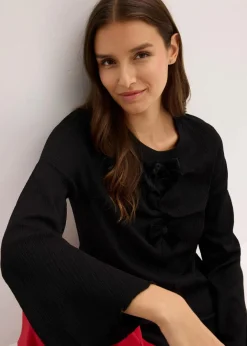 Damen bonprix Shirts & Tops|Langarmshirt aus strukturiertem Crêpe
