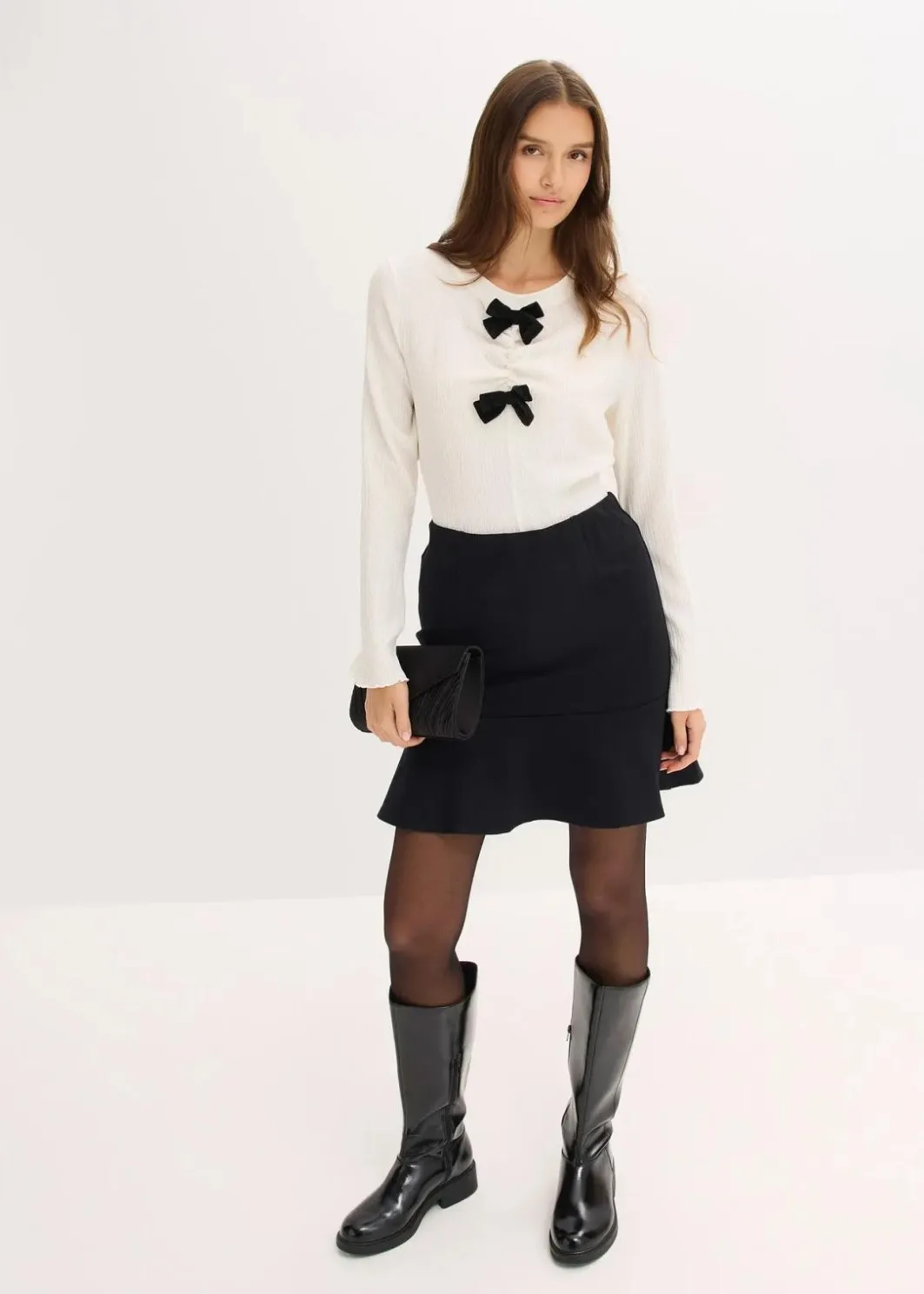 Damen bonprix Shirts & Tops|Langarmshirt aus strukturiertem Crêpe