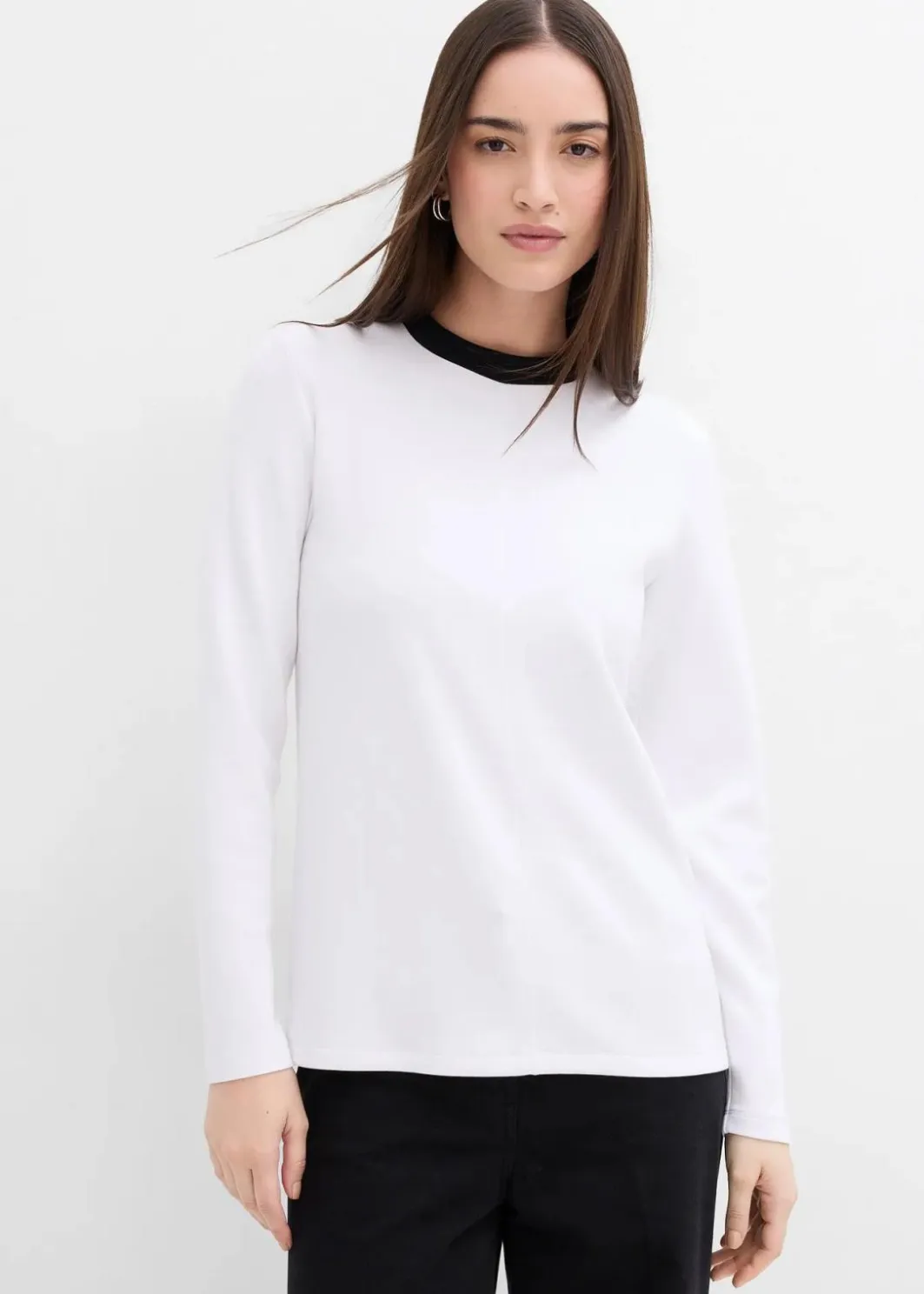 Damen bonprix Shirts & Tops|Langarmshirt aus Viskose-Mix mit abgesetztem Turtleneck