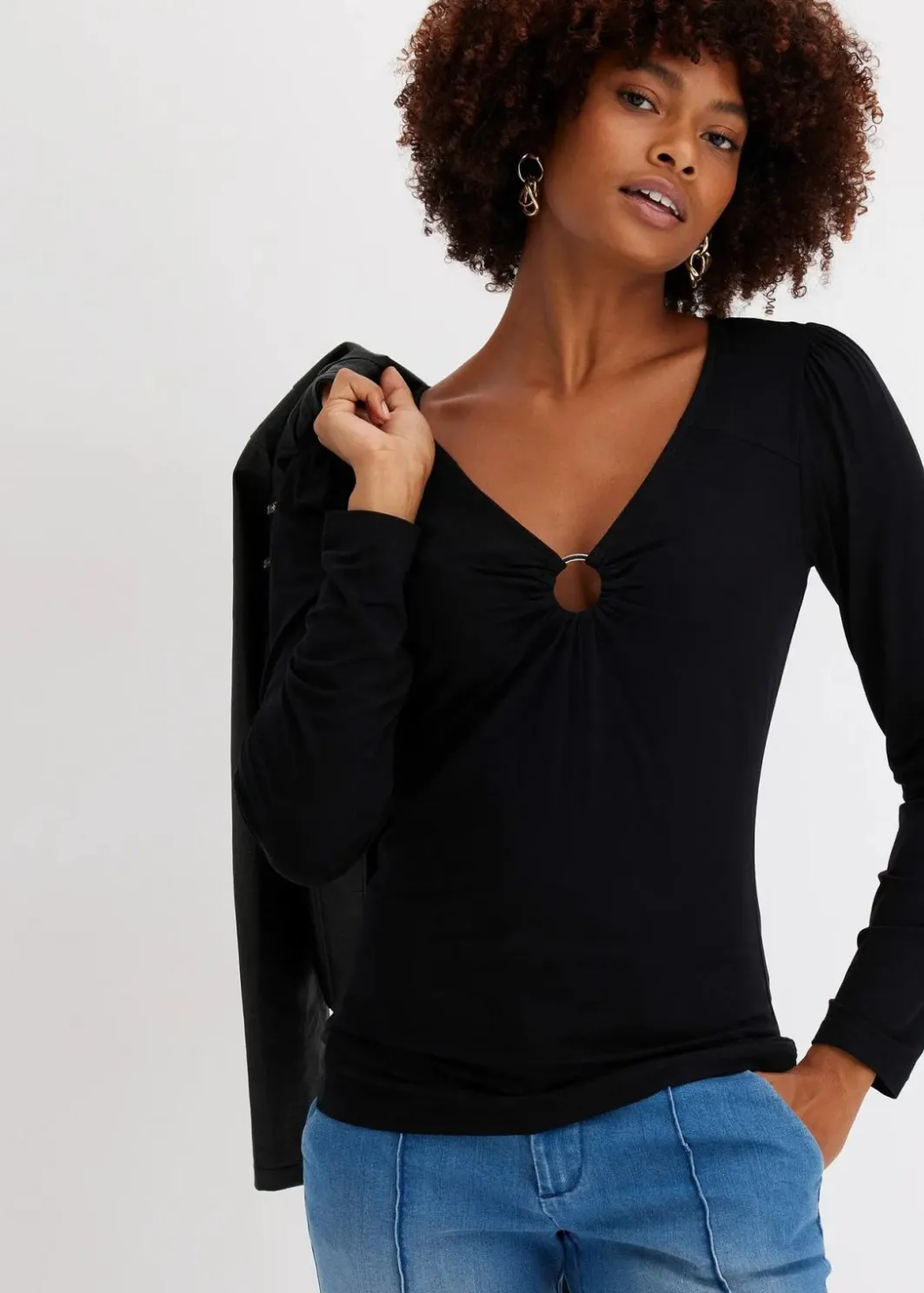 Damen bonprix Shirts & Tops|Langarmshirt mit Accessoire