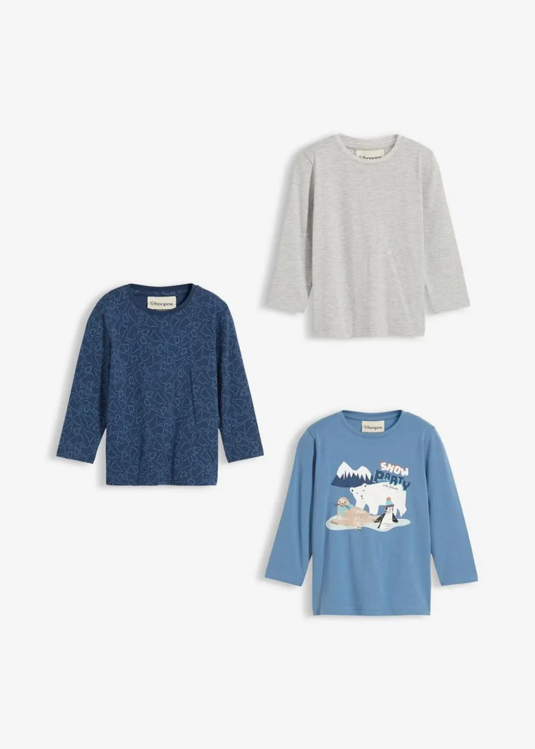 Kinder bonprix Jungen 2-8 Jahre·Nachhaltigere Materialien|Jungen 2-8 Jahre·Mehrfachpacks|Langarmshirt mit Bio-Baumwolle (3er Pack)