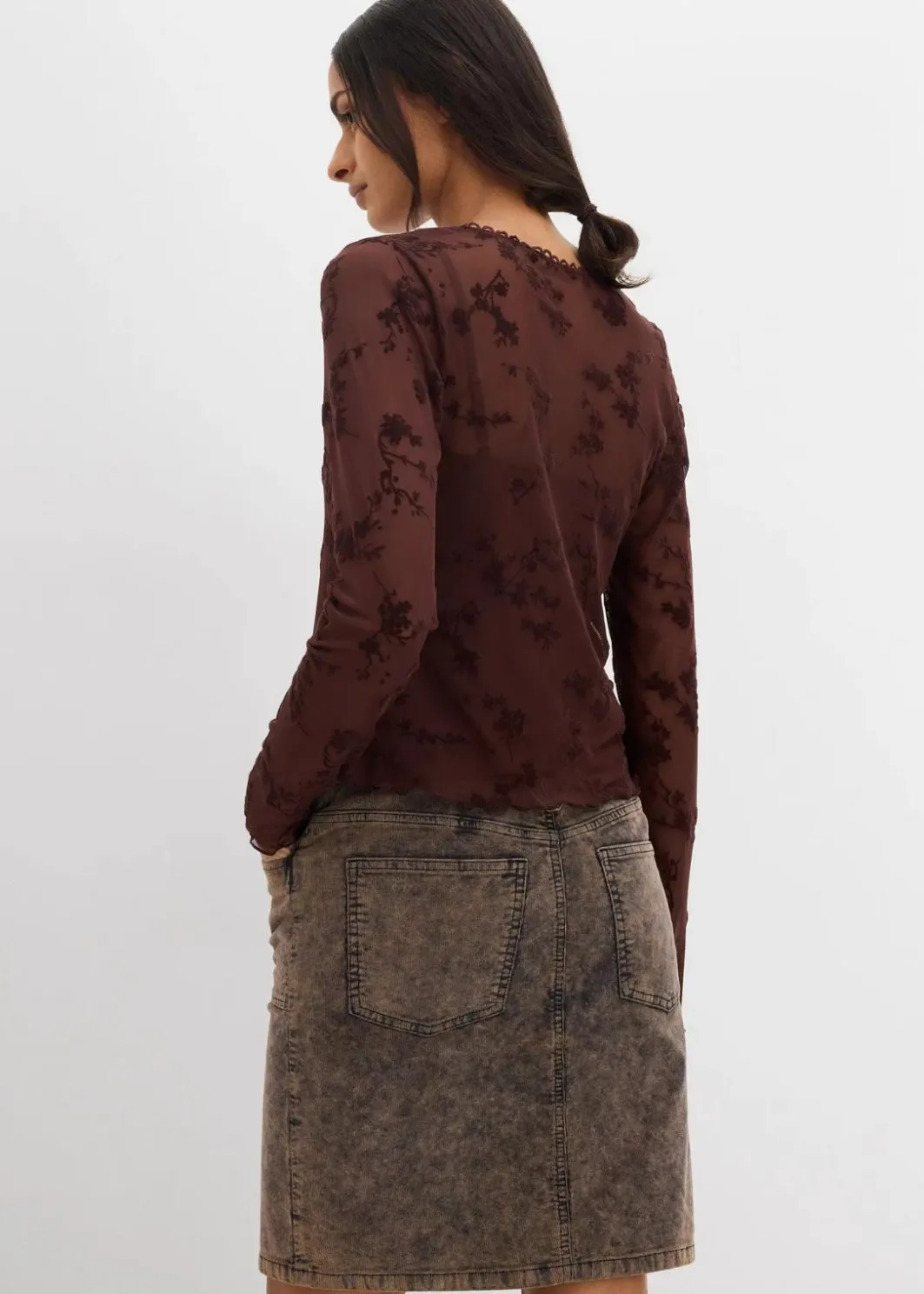 Clearance Langarmshirt mit Flockprint Damen Shirts & Tops