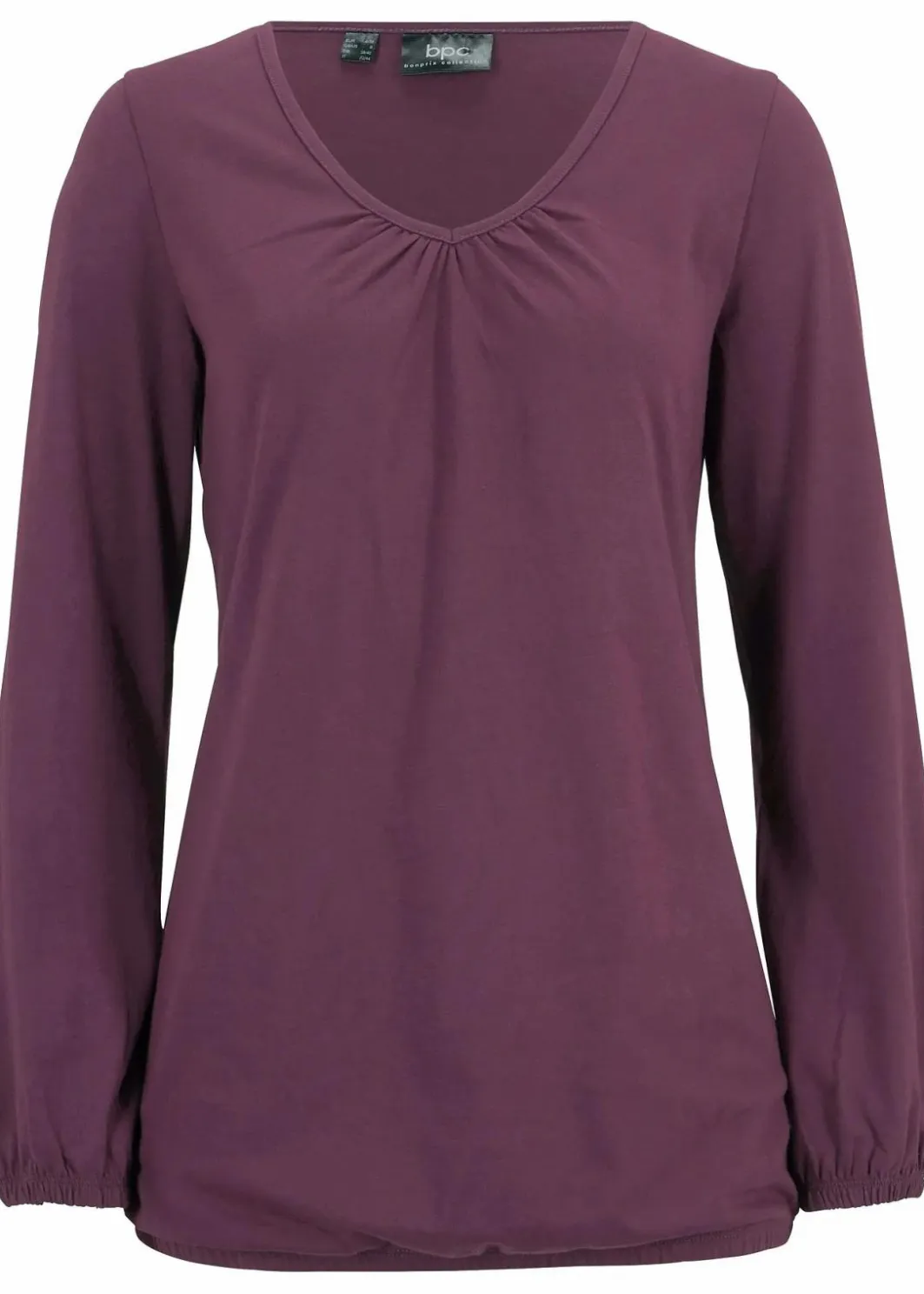 Damen bonprix Shirts & Tops|Nachhaltigere Materialien|Langarmshirt mit Gummizug aus reiner Baumwolle