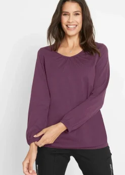 Damen bonprix Shirts & Tops|Nachhaltigere Materialien|Langarmshirt mit Gummizug aus reiner Baumwolle