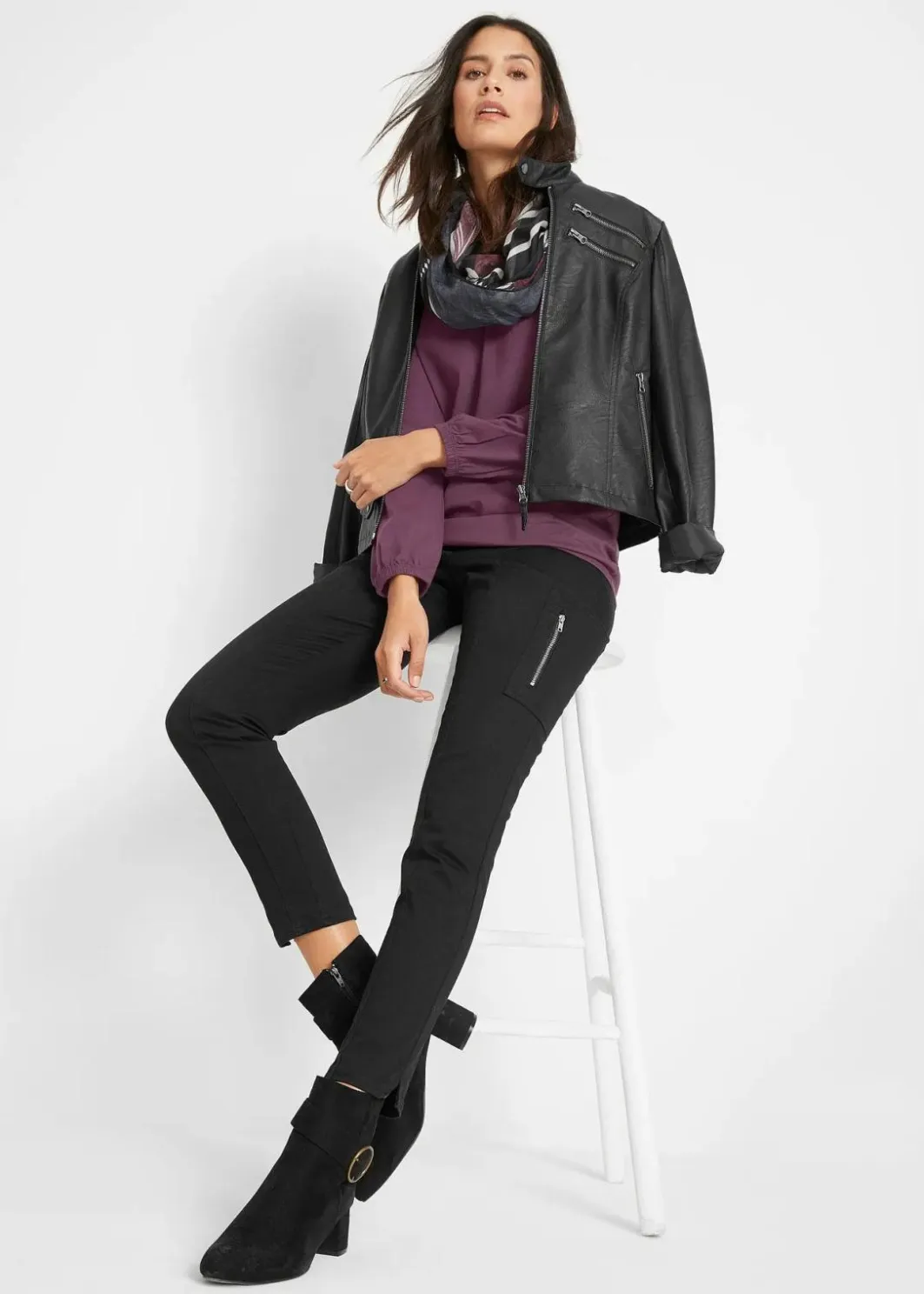 Damen bonprix Shirts & Tops|Nachhaltigere Materialien|Langarmshirt mit Gummizug aus reiner Baumwolle