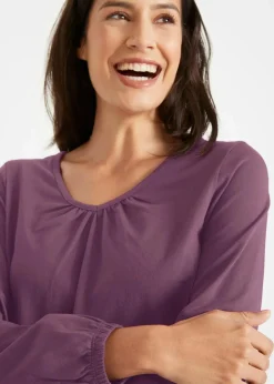 Damen bonprix Shirts & Tops|Nachhaltigere Materialien|Langarmshirt mit Gummizug aus reiner Baumwolle