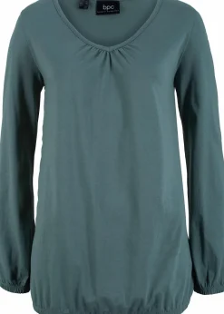 Best Langarmshirt mit Gummizug aus reiner Baumwolle Damen Shirts & Tops|Nachhaltigere Materialien