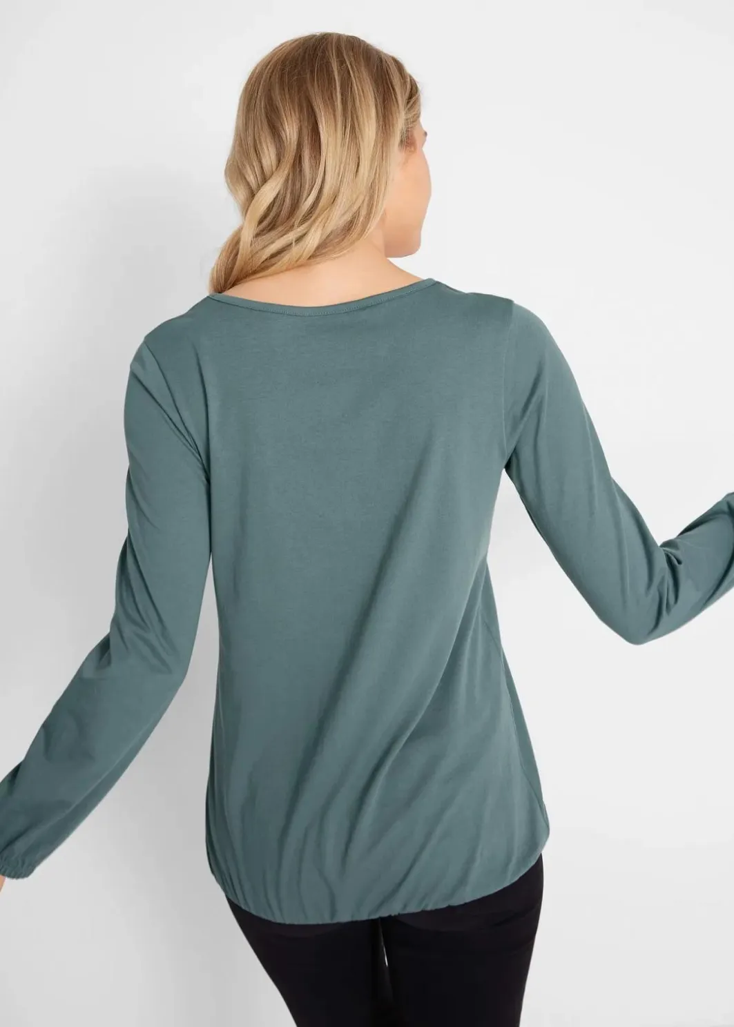 Best Langarmshirt mit Gummizug aus reiner Baumwolle Damen Shirts & Tops|Nachhaltigere Materialien