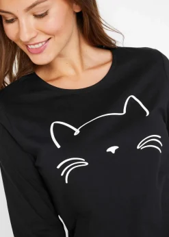 Hot Langarmshirt mit Katzendruck Damen Nachhaltigere Materialien|Shirts & Tops