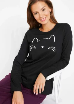 Hot Langarmshirt mit Katzendruck Damen Nachhaltigere Materialien|Shirts & Tops