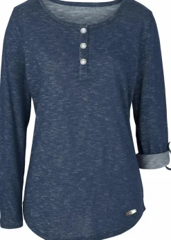 Damen bonprix Shirts & Tops|Langarmshirt mit Knopfleiste aus Baumwoll-Mix