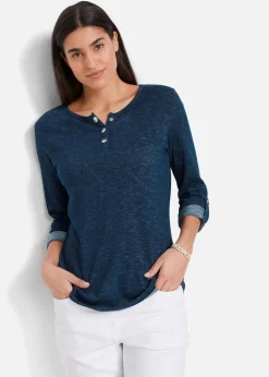 Damen bonprix Shirts & Tops|Langarmshirt mit Knopfleiste aus Baumwoll-Mix