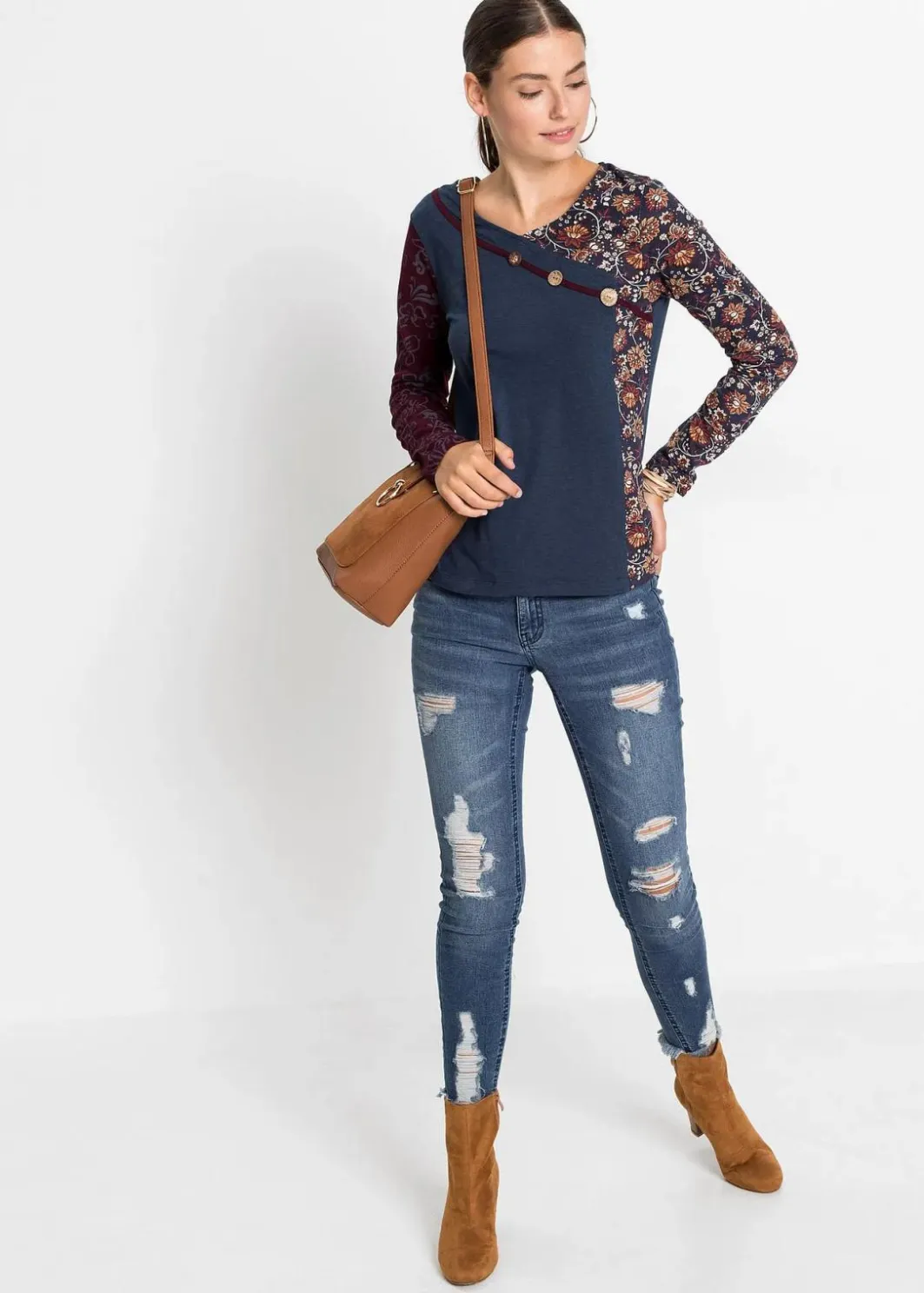 Discount Langarmshirt mit Knöpfen Damen Shirts & Tops|Nachhaltigere Materialien