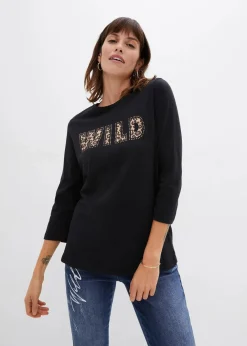 Damen bonprix Shirts & Tops|Langarmshirt mit Nieten und Druck