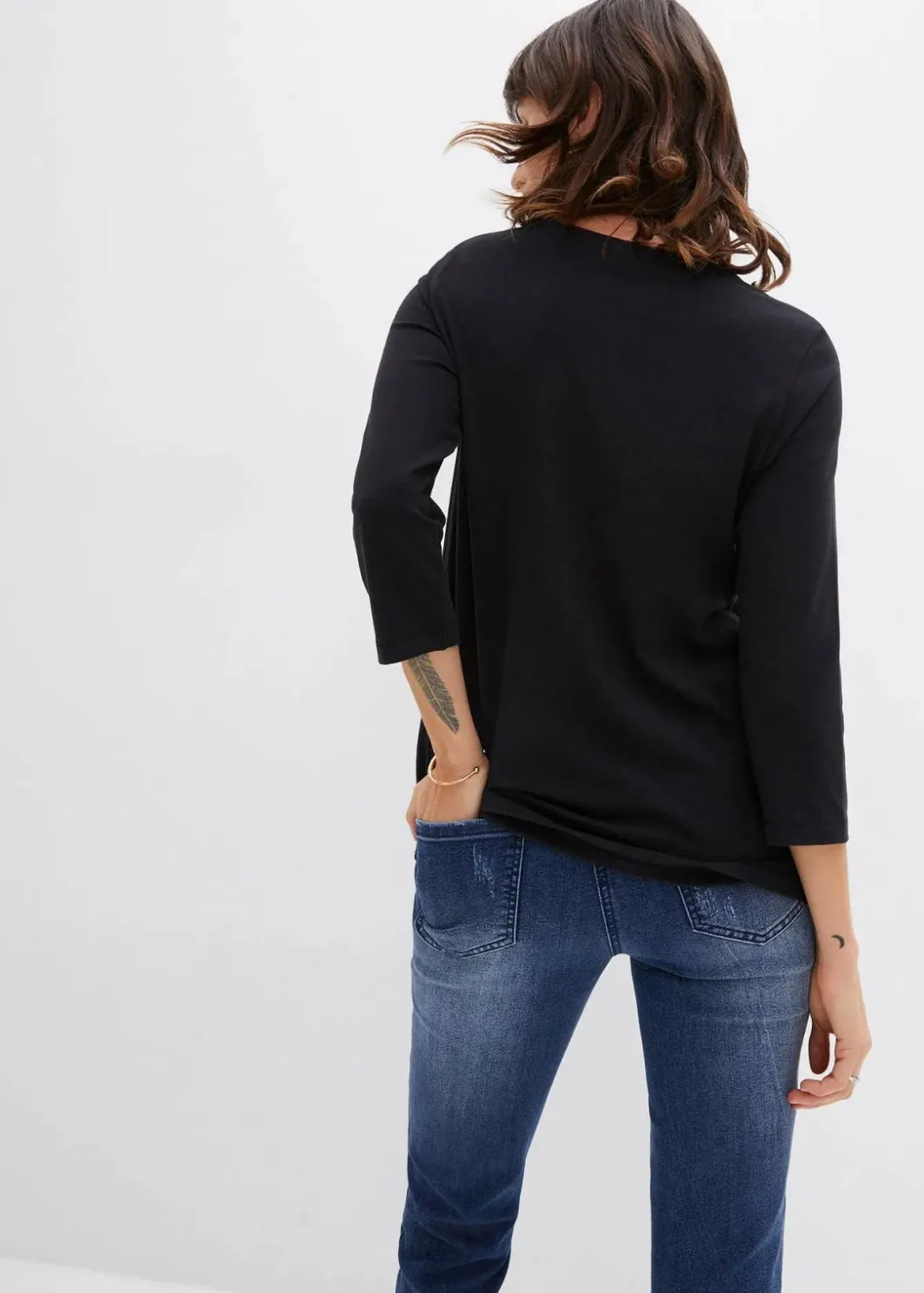 Damen bonprix Shirts & Tops|Langarmshirt mit Nieten und Druck