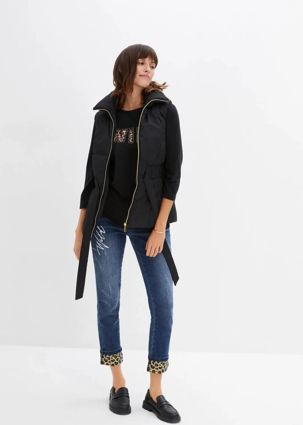 Damen bonprix Shirts & Tops|Langarmshirt mit Nieten und Druck