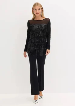 Damen bonprix Shirts & Tops|Langarmshirt mit Pailletten-Fransen