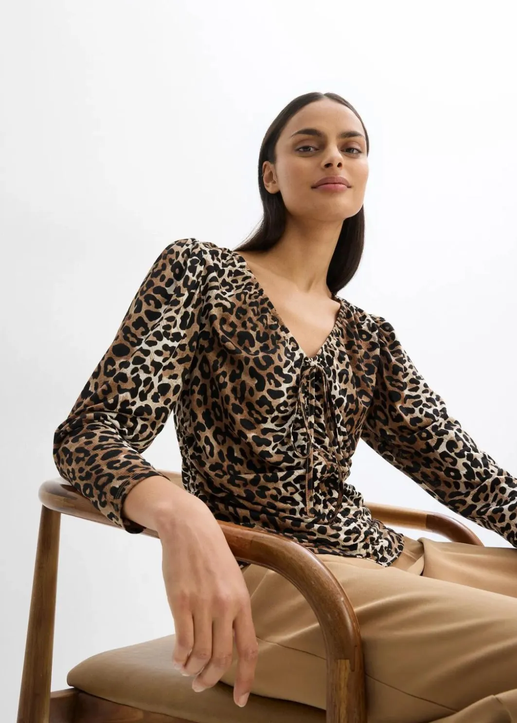Damen bonprix Shirts & Tops|Langarmshirt mit Raff-Details
