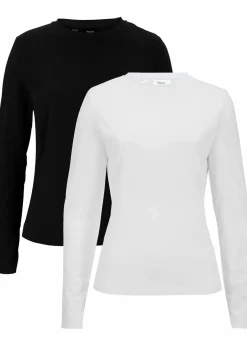 Damen bonprix Shirts & Tops|Basics|Langarmshirt mit reiner Bio-Baumwolle (2er Pack)