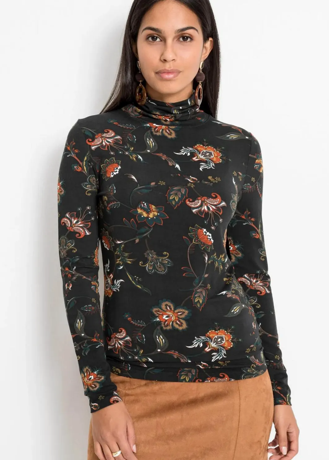 Damen bonprix Nachhaltigere Materialien|Shirts & Tops|Langarmshirt mit Rollkragen