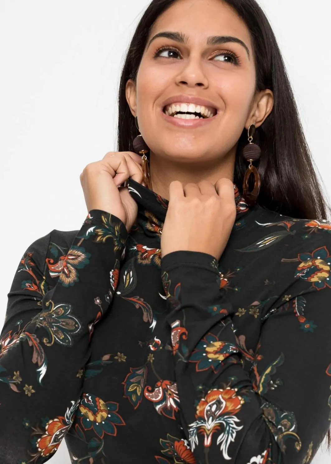 Damen bonprix Nachhaltigere Materialien|Shirts & Tops|Langarmshirt mit Rollkragen