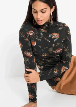 Damen bonprix Nachhaltigere Materialien|Shirts & Tops|Langarmshirt mit Rollkragen
