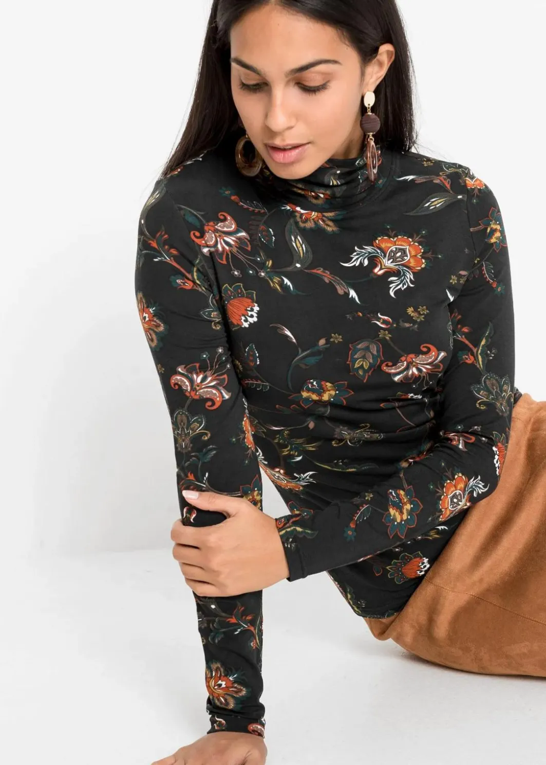 Damen bonprix Nachhaltigere Materialien|Shirts & Tops|Langarmshirt mit Rollkragen