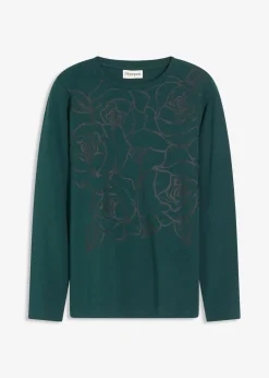 Damen bonprix Shirts & Tops|Langarmshirt mit Rosendruck