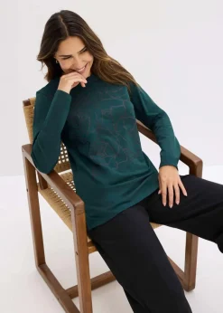 Damen bonprix Shirts & Tops|Langarmshirt mit Rosendruck