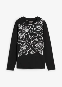 Damen bonprix Shirts & Tops|Langarmshirt mit Rosendruck