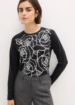 Damen bonprix Shirts & Tops|Langarmshirt mit Rosendruck