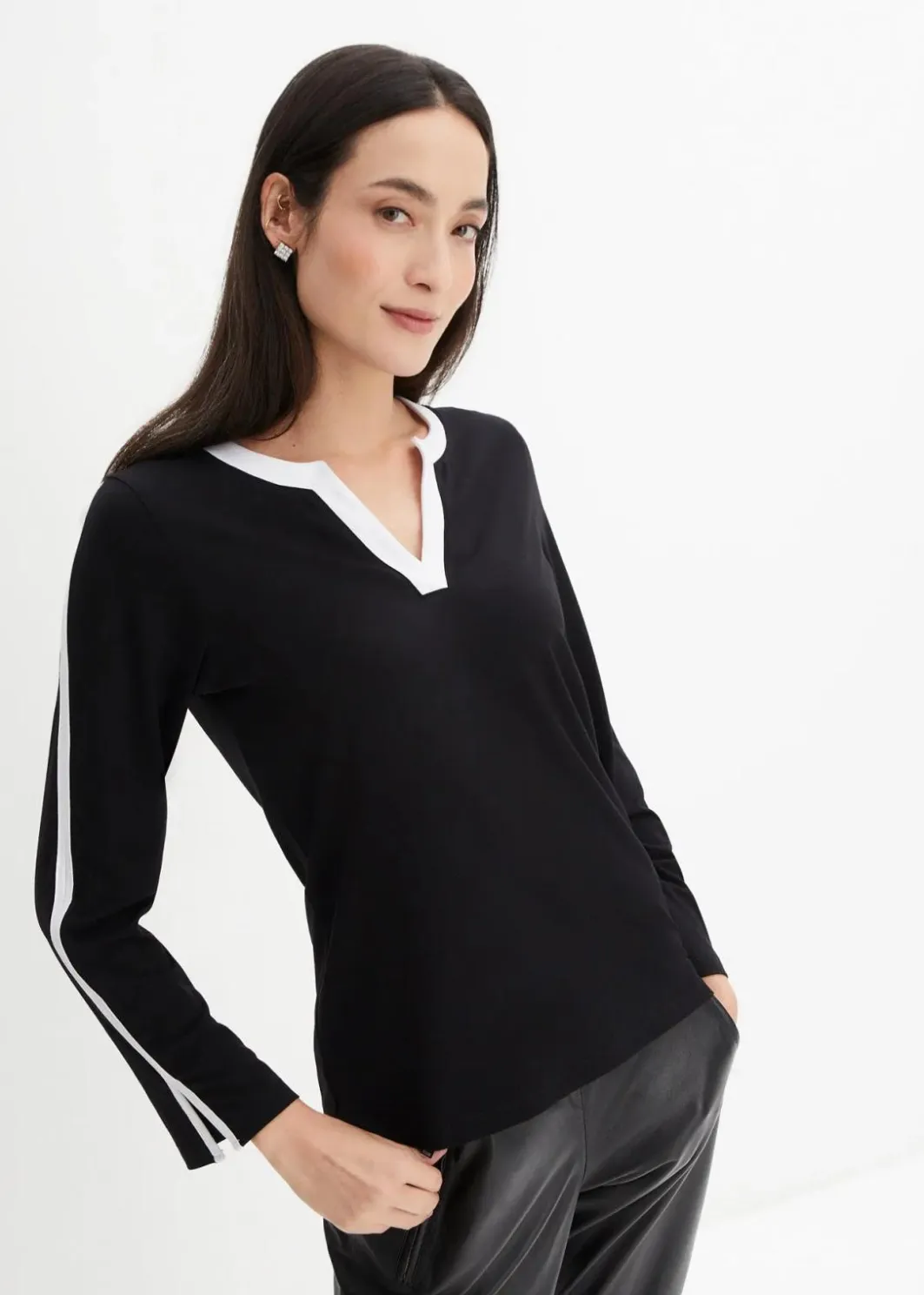 Damen bonprix Shirts & Tops|Langarmshirt mit Schlitz
