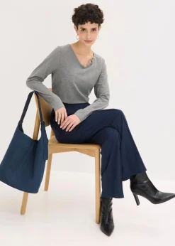 Damen bonprix Shirts & Tops|Langarmshirt mit Ösen