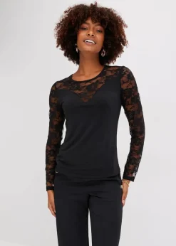 Sale Langarmshirt mit Spitze Damen Shirts & Tops