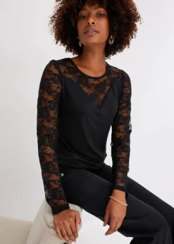 Sale Langarmshirt mit Spitze Damen Shirts & Tops