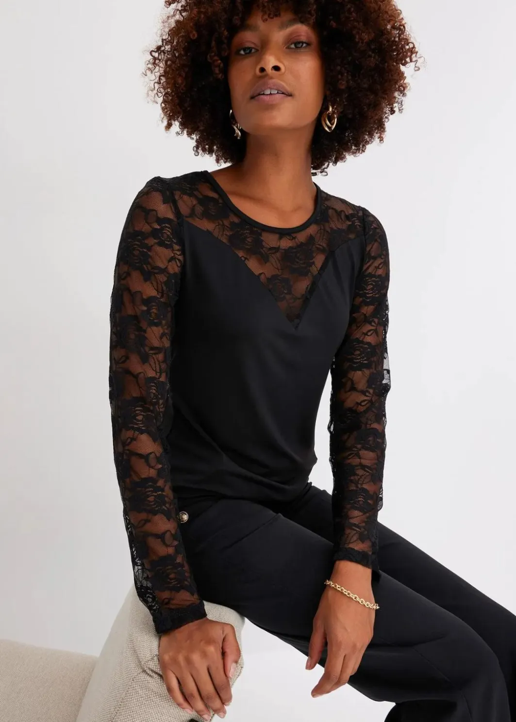 Sale Langarmshirt mit Spitze Damen Shirts & Tops