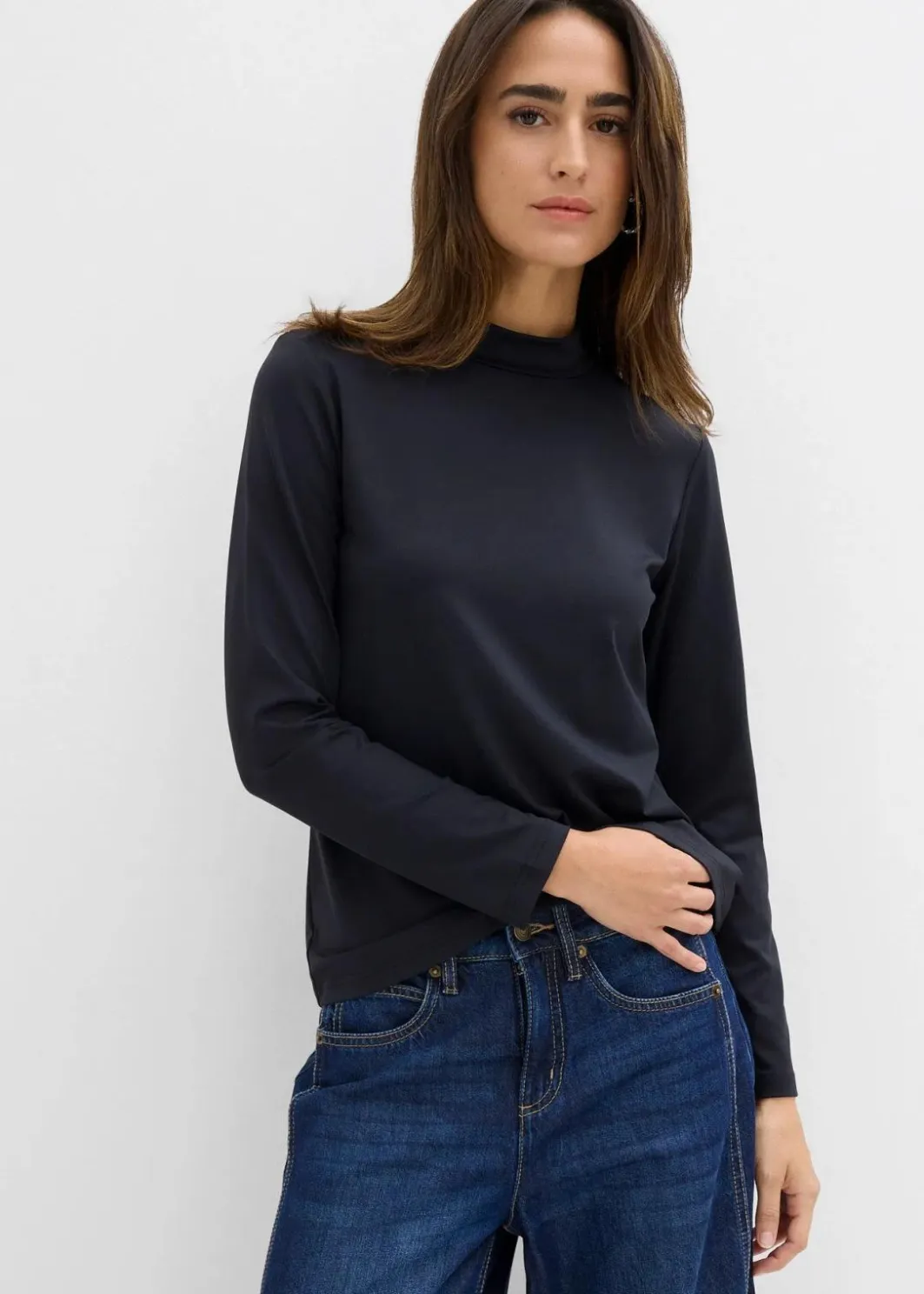 Damen bonprix Bekleidung·Röcke|Nachhaltigere Materialien|Langarmshirt mit Stehkragen mit recyceltem Polyamid