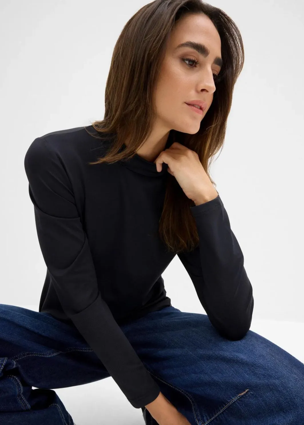 Damen bonprix Bekleidung·Röcke|Nachhaltigere Materialien|Langarmshirt mit Stehkragen mit recyceltem Polyamid