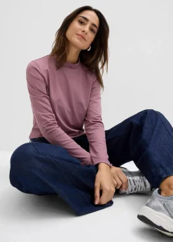 Damen bonprix Shirts & Tops|Basics|Langarmshirt mit Stehkragen mit recyceltem Polyamid