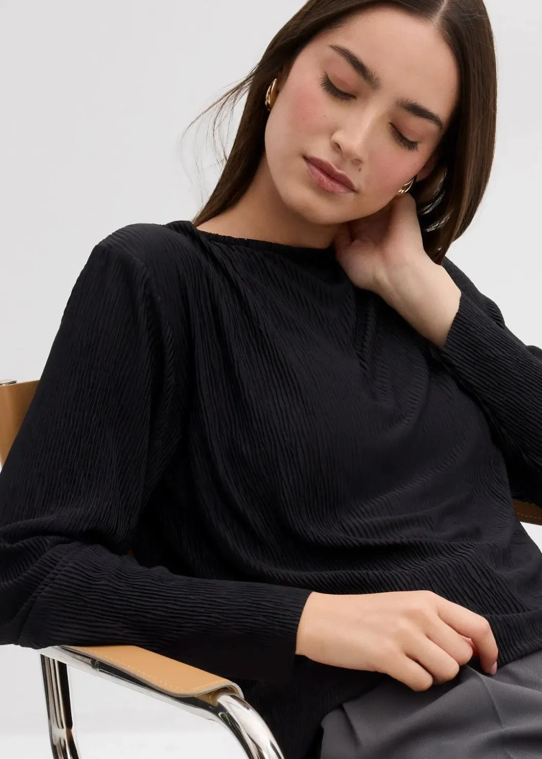 Damen bonprix Shirts & Tops|Langarmshirt mit Struktureffekt