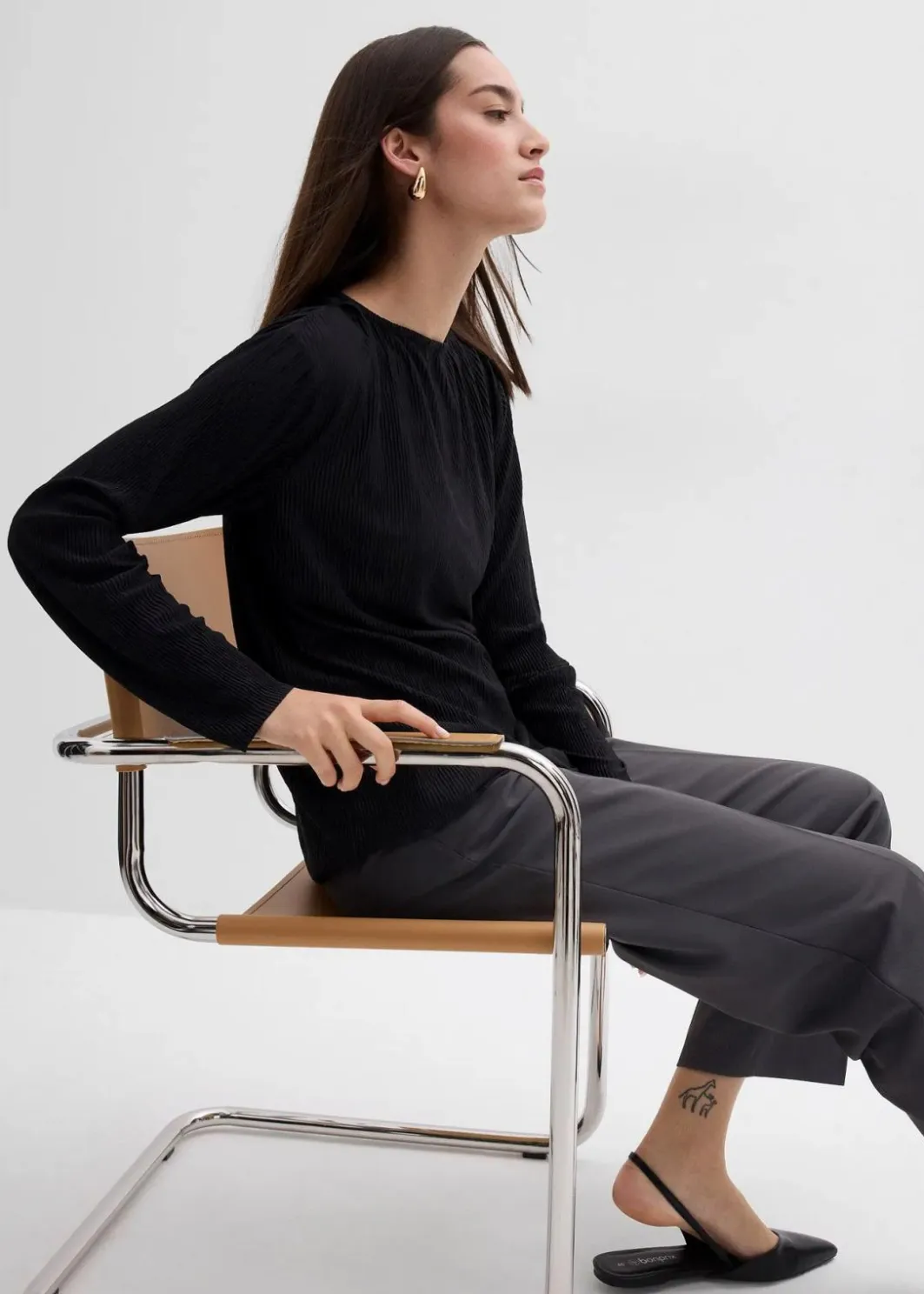 Damen bonprix Shirts & Tops|Langarmshirt mit Struktureffekt