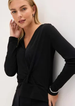 Damen bonprix Shirts & Tops|Langarmshirt mit tiefem Ausschnitt