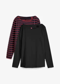Damen bonprix Shirts & Tops|Basics|Langarmshirt mit U-Boot-Ausschnitt (2er Pack)