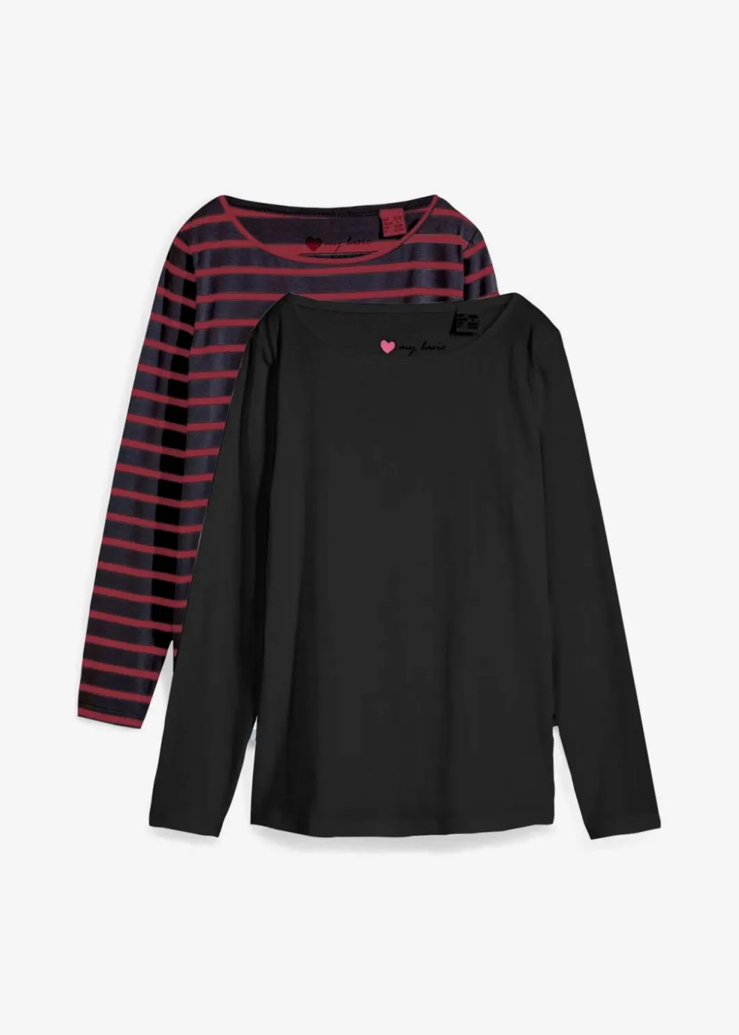 Damen bonprix Shirts & Tops|Basics|Langarmshirt mit U-Boot-Ausschnitt (2er Pack)
