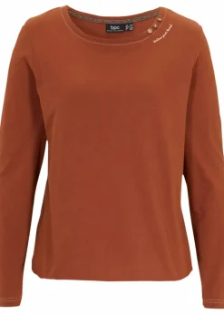 Damen bonprix Shirts & Tops|Nachhaltigere Materialien|Langarmshirt mit Zierknöpfen